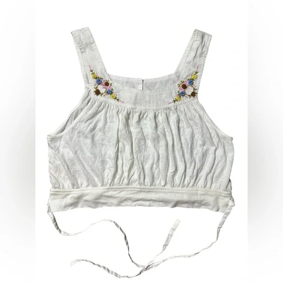 Free People Embroidered Floral Crop Tank Top White Size S - Picture 4 of 8